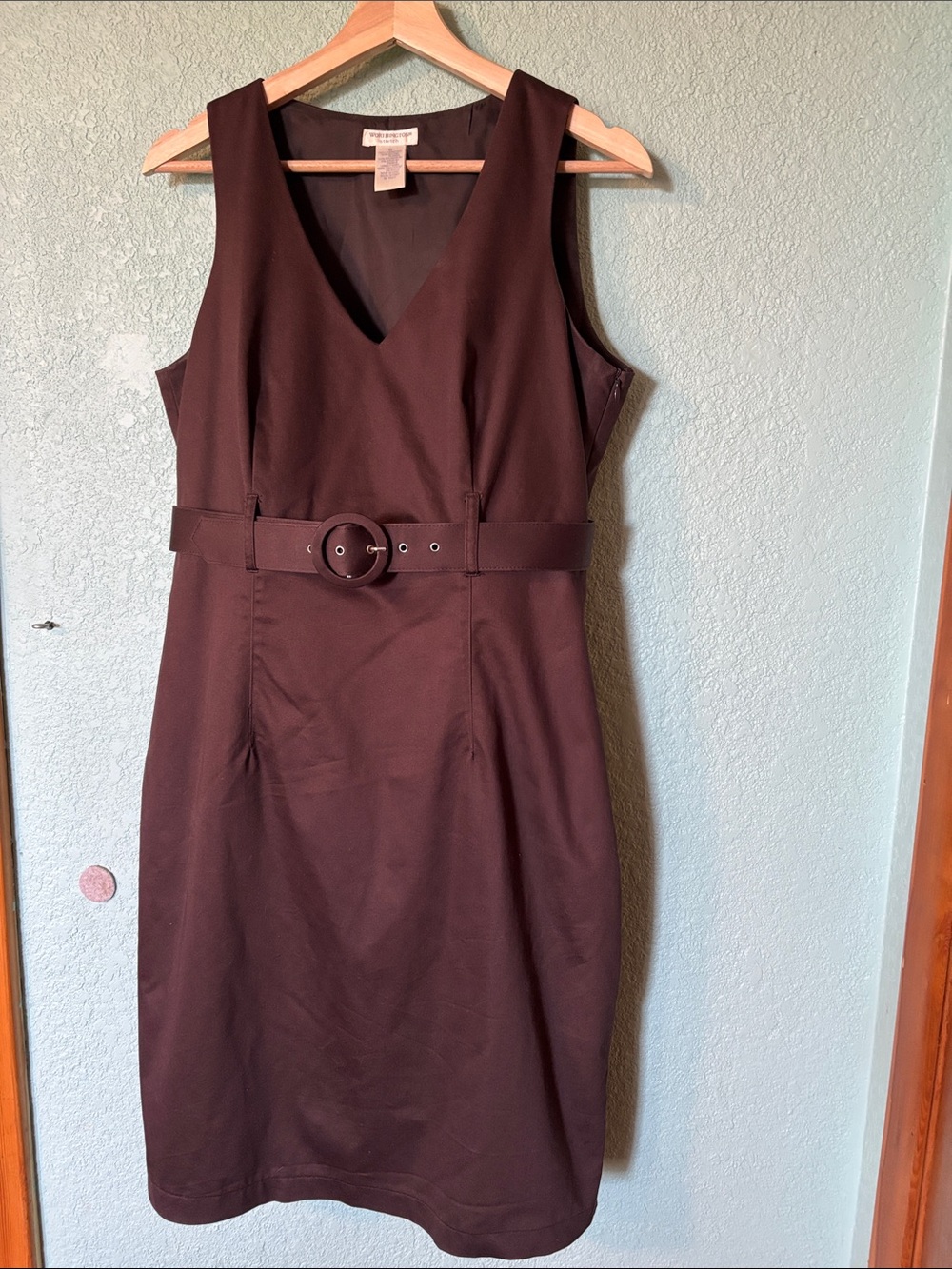 Worthington Stretch Women’s Chocolate Brown Tailored Midi V Neck Dress Size 10
